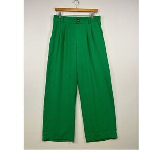Academic Twee Tullia Women XL Green Pleated High Waist Wide Leg Cropped Trousers